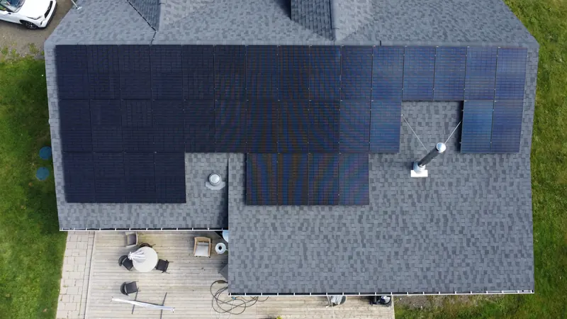 Overhead view of the 36-panel array covering the Culloden roof