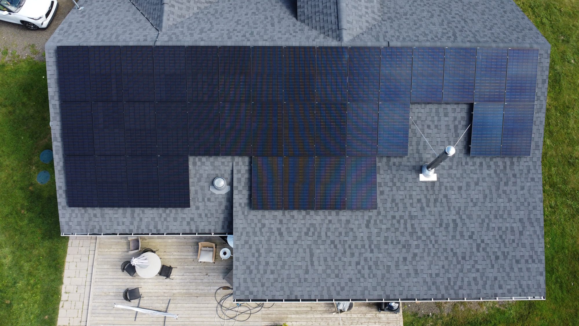 Overhead view of the 36-panel array covering the Culloden roof