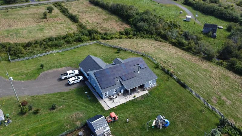 Rear aerial of the Culloden property with the array facing south
