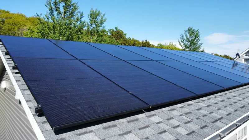 Close view of the panel rows on the Digby roof under clear sky