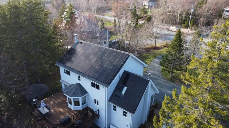 Hammonds Plains home from above showing the solar array and rear deck