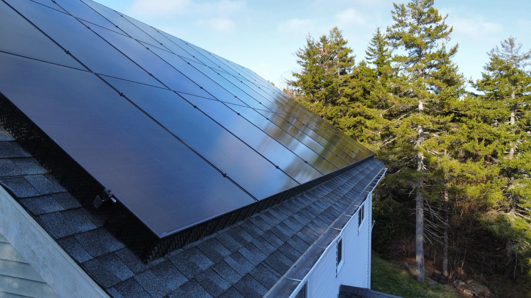 Close-up of rooftop solar panels installed on a home in Hammonds Plains, Nova Scotia